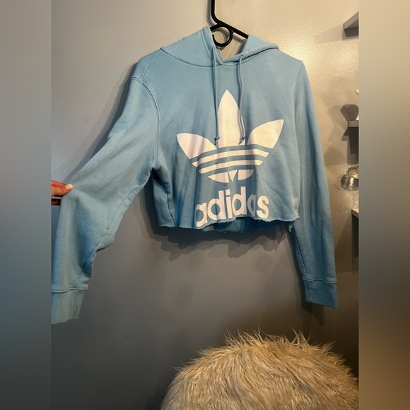 🗳️Cropped ADIDAS Light Blue Hoodie Size Large - Picture 3 of 6